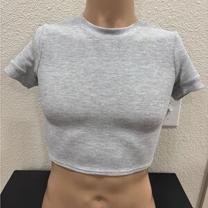 ALO Yoga Baby Tee Short Sleeve Athletic Cropped Top Heaters Gray Sz M